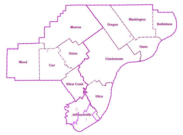 Image of a Map of the Clark County Indiana Council Districts